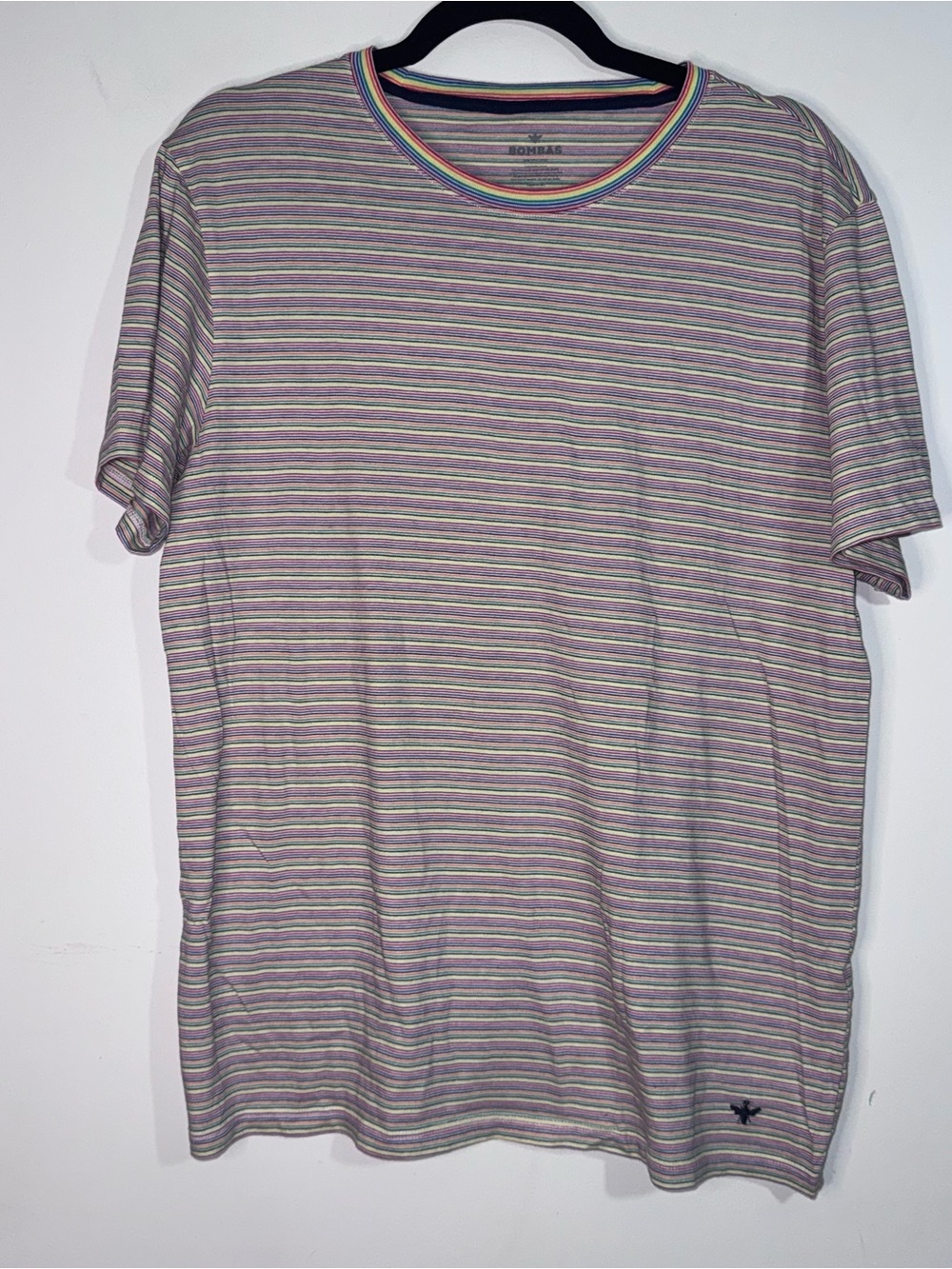 Bombas Pima Cotton Pride Rainbow Stripe Crew Neck T Shirt Size Large